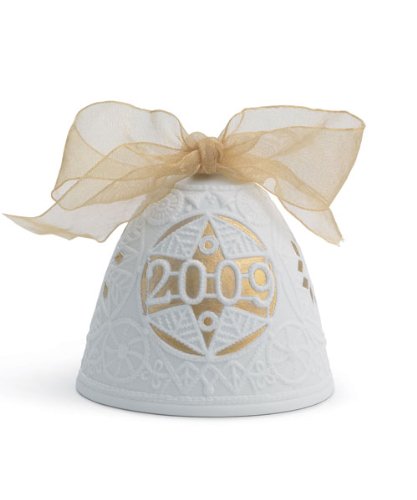 Lladro 2009 Christmas Bell, White with Gold Accent