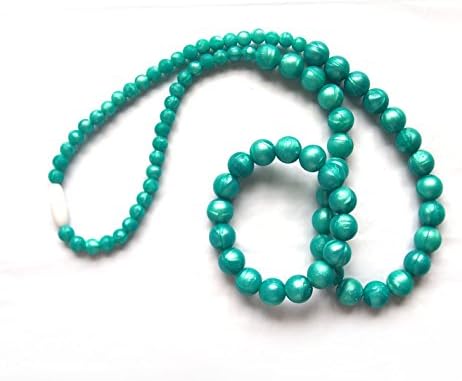 BPA-Free Silicone Teething Necklace and Bracelet Jewelry Set - Turquoise Pearl