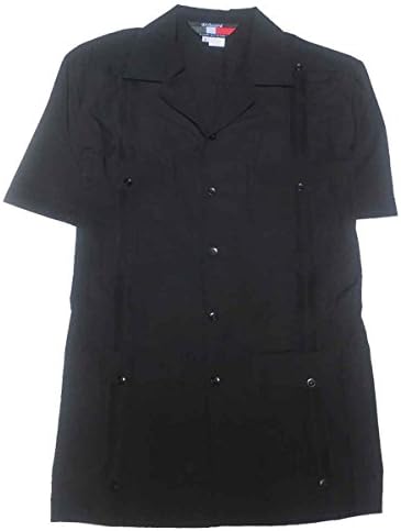 D'Accord Short Sleeve Plain Front Guayabera Shirt, Black, 3XB