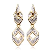 18k Yellow Gold Plated Sterling Silver Diamond-Accent Diamond Shape Drop Post Earrings