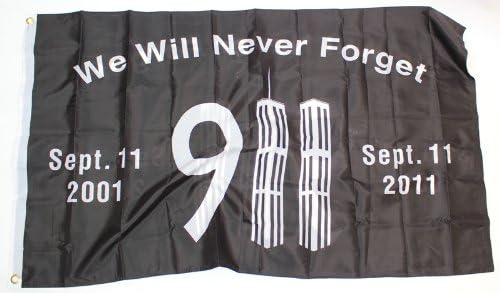 9/11 Flag 3 x 5' We Will Never Forget Commemorative Anniversary Black White