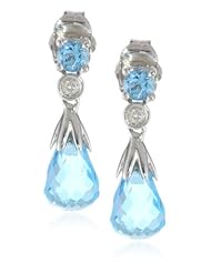 10k White Gold Teardrop Blue Topaz Diamond Earrings (0.03 cttw, I-J Color, I2-I3 Clarity)