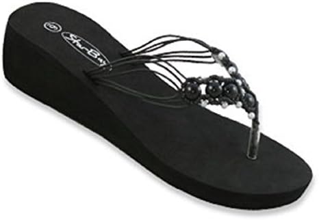 Womens Fashion Wedge Sandals Thongs Flip Flop W/Stones (2316 Black, 7)
