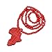 Red Wooden Bead Necklace w/ African Map Pendant