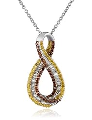 Sterling Silver Yellow, White and Cognac Diamond Drop Pendant Necklace (1/2 cttw , I-J Color , I2-I3 Clarity), 18"