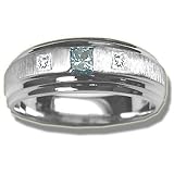 .26 CT TW MENS PRINCESS CUT BLUE & WHITE DIAMOND BAND