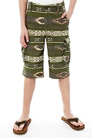 Pure Cotton Adjustable Waist Aztec Print Cargo Shorts