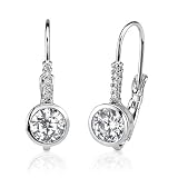 Dazzling and Elegant: Sterling Silver Celebrity Inspired Bridal Style Bezel Set Lever back CZ Diamond Earrings