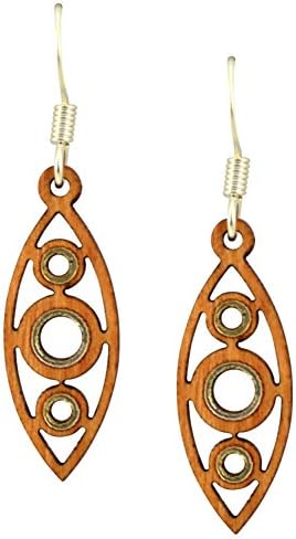 Twig Designer Lazer Cut Cherry Wood Evil Eye Dangle Earrings with Silver Plated Foil