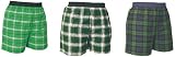 3 Pack Lot Assorted Green Unisex Flannel Tartan Check Cotton Plaid boxers boxer shorts available in 5 adult sizes exposed waist false fly