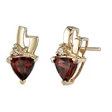 Stylish Elegance 1.25 cts Trillion Cut Garnet Diamond Earrings 14Kt Yellow Gold