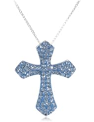 Carnevale Sterling Silver Denim Swarovski Crystal Elements Cross Pendant Necklace, 18"