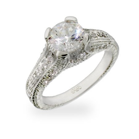 Eve's Addiction Vintage Style Brilliant Cut CZ Engagement Ring