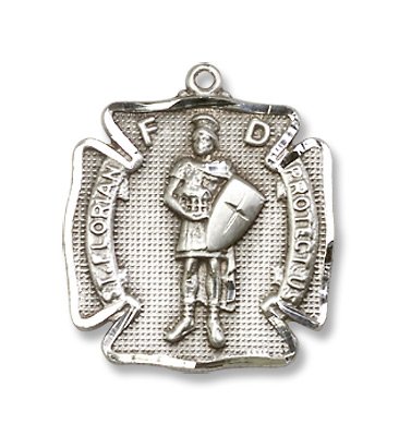 St. Florian Sterling Silver Medal with 24 Stainless Chain, Patron Saint of (Patronage) Fireman, Fire Fighters, against battles, against fire, Austria, barrel-makers, brewers, chimney sweeps, coopers, drowning, fire prevention, firefighters, floods, harvests, Linz Austria, Poland, soap-boilers