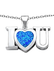 Original Star K (tm) 8mm Heart Shape Created Blue Opal I Love You Heart Pendant in 925 Sterling Silver