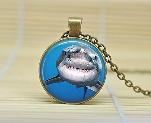 Great White Shark Necklace Shark Pendant Shark Jewelry Shark Charm Glass Cabochon Necklacea1874