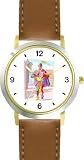 Pied Piper - Flute Player Musician - WATCHBUDDY��� DELUXE TWO-TONE THEME WATCH - Arabic Numbers - Brown Leather Strap-Size-Large ( Men's Size or Jumbo Women's Size )