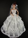 41GgHViHn L. SL160  A Fairy Tale White Wedding Gown Complete with Veil and Gloves Made to Fit the Barbie Doll
