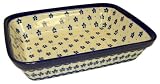 : Teresa Beach Polish Pottery Deep Baker  (9 inch x 12 inch x3 inch) with Aqua pattern inside and Floral Peacock pattern outside