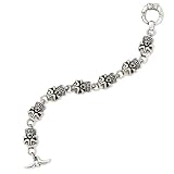 Sterling Silver Antiqued Skull Bracelet - 9 Inch