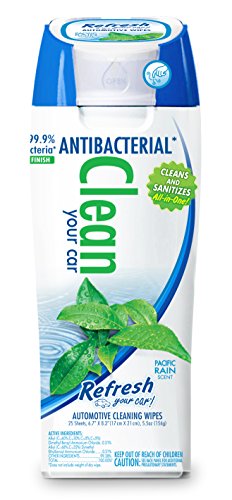 Refresh Your Car! 63000 Automotive Antibacterial Pacific Rain Scent Clean Wipes, 25 Count