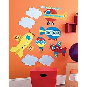Wallies Airplanes Blimp Helicopter Clouds Big Mural