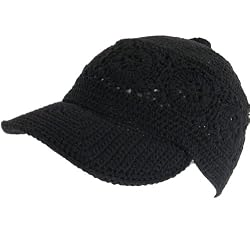 COTTON, MESH KNIT, CROCHET - VISOR BALL CAP / HAT ** BLACK: Small / Medium