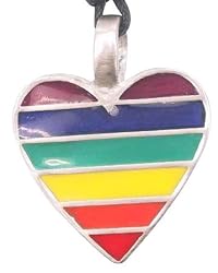 Gay Rainbow Flag Heart Pewter Pendant Necklace