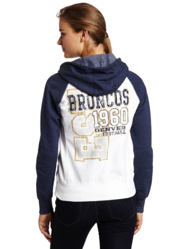 NFL Women's Denver Broncos Sport Princess Long Sleeve Raglan Full-Zip Fleece Hoodie (White/Navy Heather, Medium)