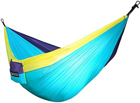 SPORTS KENZIE Ultralight Parachute Nylon Lightweight Portable Outdoor Double Camping Hammock (Yellow/Teal/Purple Color)