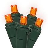 12 Orange LED Wide Angle Replacement Christmas Light Bulbs - Green Husk