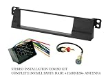BMW 318: 1999 / 323i: 97 98 99 00 01 / 325: 2001 / 328i: 97 98 99 00 01 / 330i: 2001/ M3: 99 00 01 - Stereo wiring Harness, Dash Install Kit Faceplate, with FM Antenna Adaptor (Combo Complete Aftermarket Stereo Wire and Installation Kit)