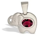 14K White Gold Oval Created Ruby Elephant Pendant