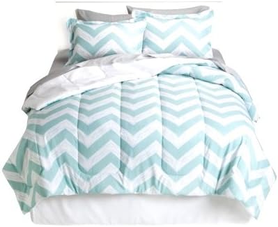 Modern Mint Chevron Zig Zag Queen Bed in a Bag (8 Piece Complete Set)