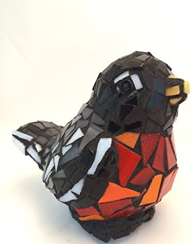 Mosaic Bird Figurine - Robin in Black, gray, and red