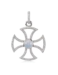 14 Karat White Gold Diamond and Chalcedony Maltese Cross Pendant
