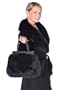 Large Fox Fur Handbag - Black Leather Trim