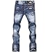 Fashion Mens Jeans Torn Jeans Patched Holey Washed Words Straight Leg Fitted LS