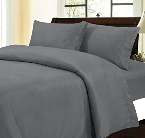 HotHaat New Collection 300 Thread Count 4 Piece 9" Deep Pocket Sheet Set in Solid Elephant Grey Queen Size 100% Egyptian Cotton