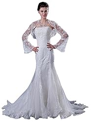 Strapless Tulle Long Sleeves Mermaid Wrap Crystal Lace Beaded Wedding Dress  with a Court Train 