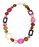 FLN338 - Tones of pink / Brown Mother of Pearl Shell / Beaded Necklace - 58cm