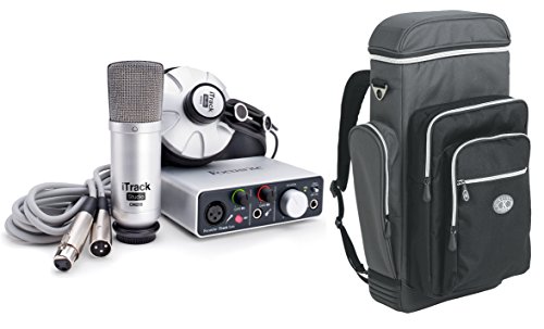 Focusrite iTrack Recording Package w/ Audio Interface, Condenser Mic, Reference Headphones, XLR Cable with Portable Studio Backpack