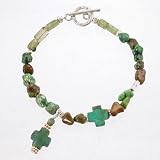 Cross Bracelet of Green Turquoise and Peridot with Sterling Silver, #8599
