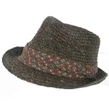 New 100% Raffia Stingy Brim Fedora Trilby Band Hat Brown - Medium