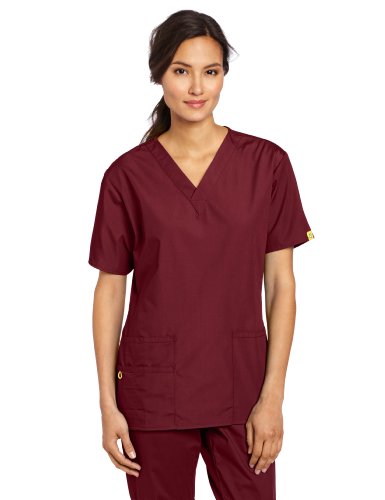 WonderWink Women's Scrubs Bravo 5 Pocket V-Neck Top, Wine, X-Large