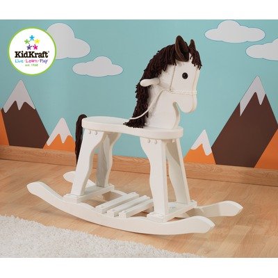 Derby Rocking Horse in White with Brown Mane