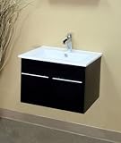 23.6 Inch Modern Bar Pull Floating Single Wall Mount Style Sink Vanity (Black) (16.5H x 24.4W x 18.5D)