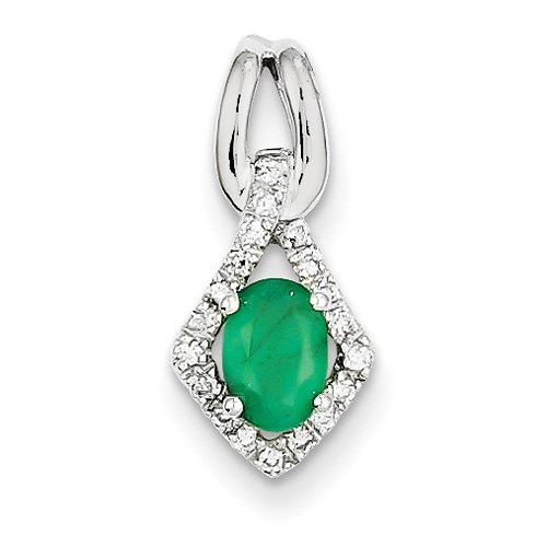 14k White Gold Prong Set Diamond & Emerald Pendant. Wt- 0.1ct. Gem Wt- 0.47ct