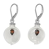 Sterling Silver Mother-of-Pearl Dangle Earrings with Garnet  by Sajen