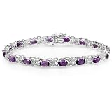 15.00 Carat (ctw) 7 Inch 5 mm Wide Real Oval Cut Genuine Purple Amethyst 925 Sterling Silver Tennis Bracelet